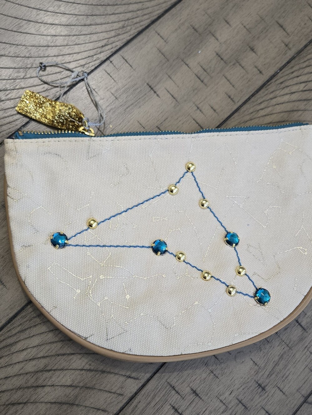 Anthropologie Cream Half-Moon Capricorn Zip Pouch